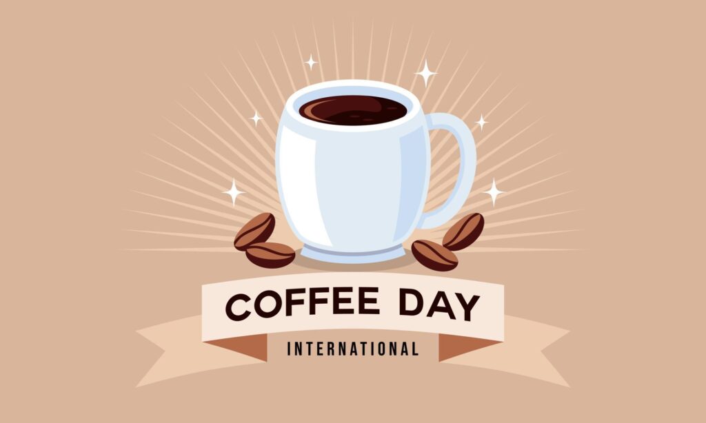 International day of coffee background, coffee cup logo Stock Free