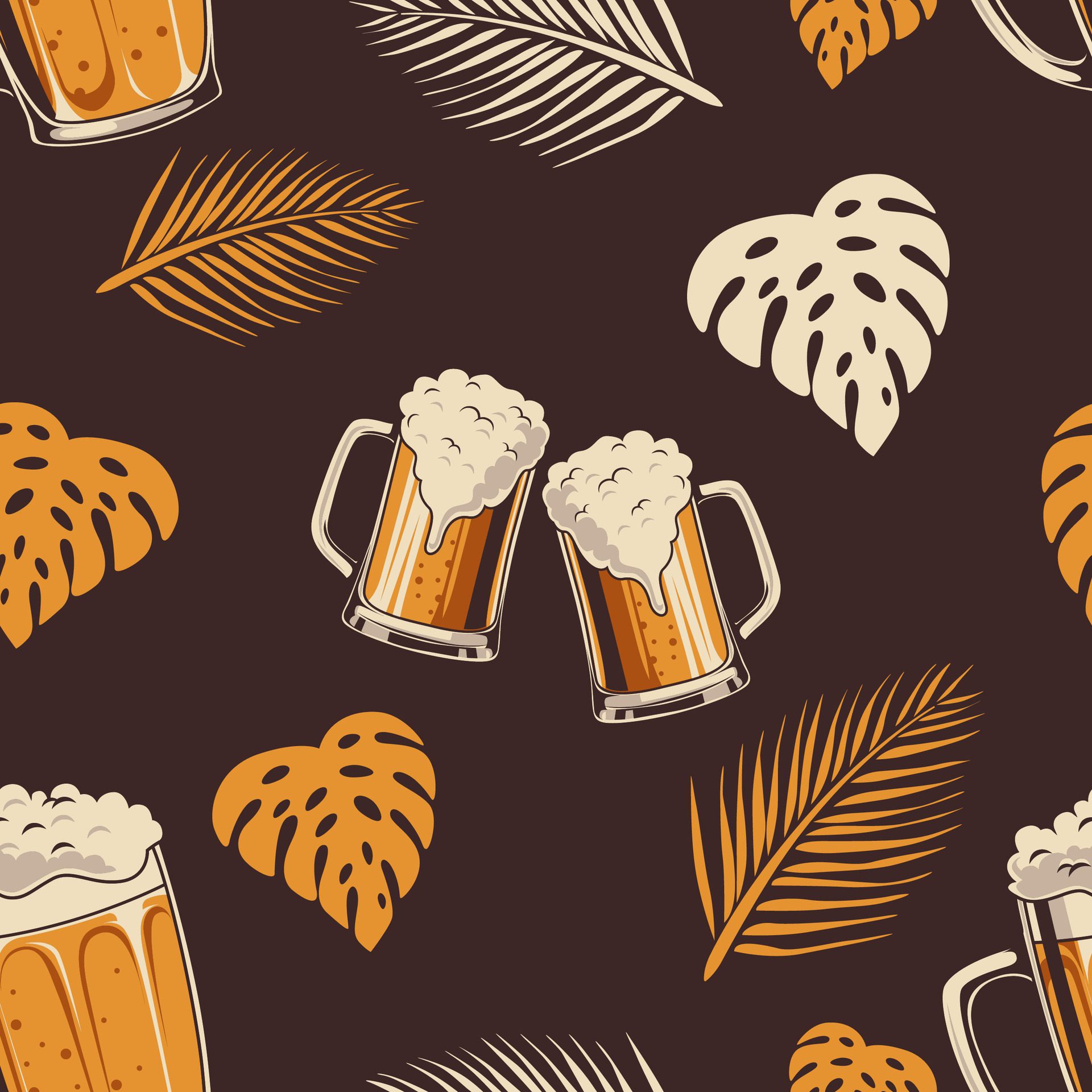 cold beer mug vintage seamless pattern, retro style illustration Free Vector