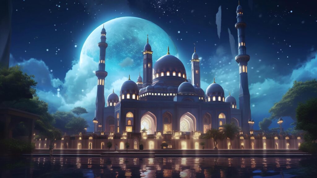 Amazing mosque image night sky with stars, Technology Stock Free