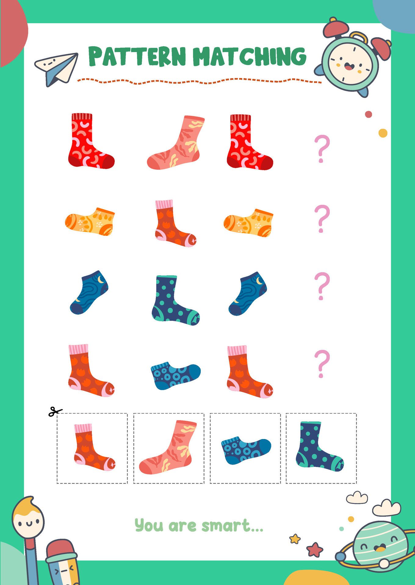 Matching pictures to patterns. Activity worksheet Free Vector