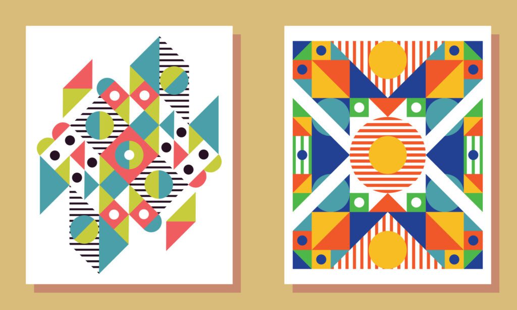 Set Poster Abstract Geometric Design Bauhaus Pattern Style colorful Free Vector