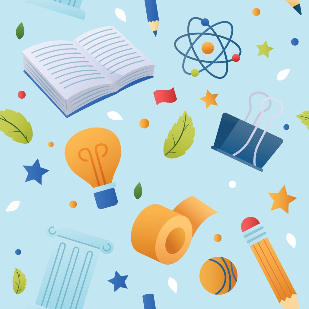 seamless background with school supplies and books Free Vector