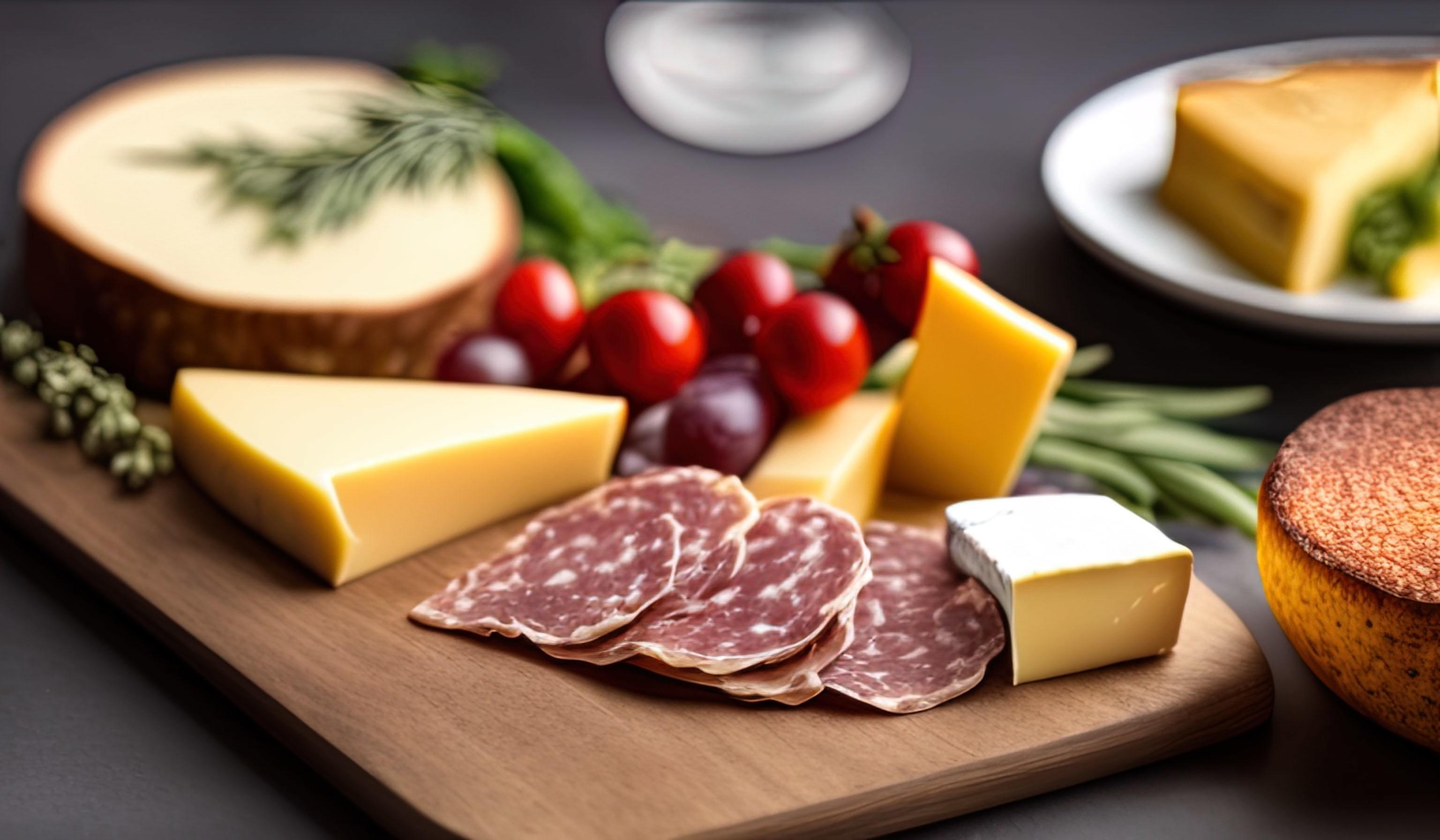 rofessional food photography close up of a Cheese and charcuterie board sitting on top of a table Stock Free