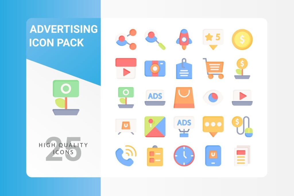 Advertising icon pack for your web site design, logo, app, UI Stock Free