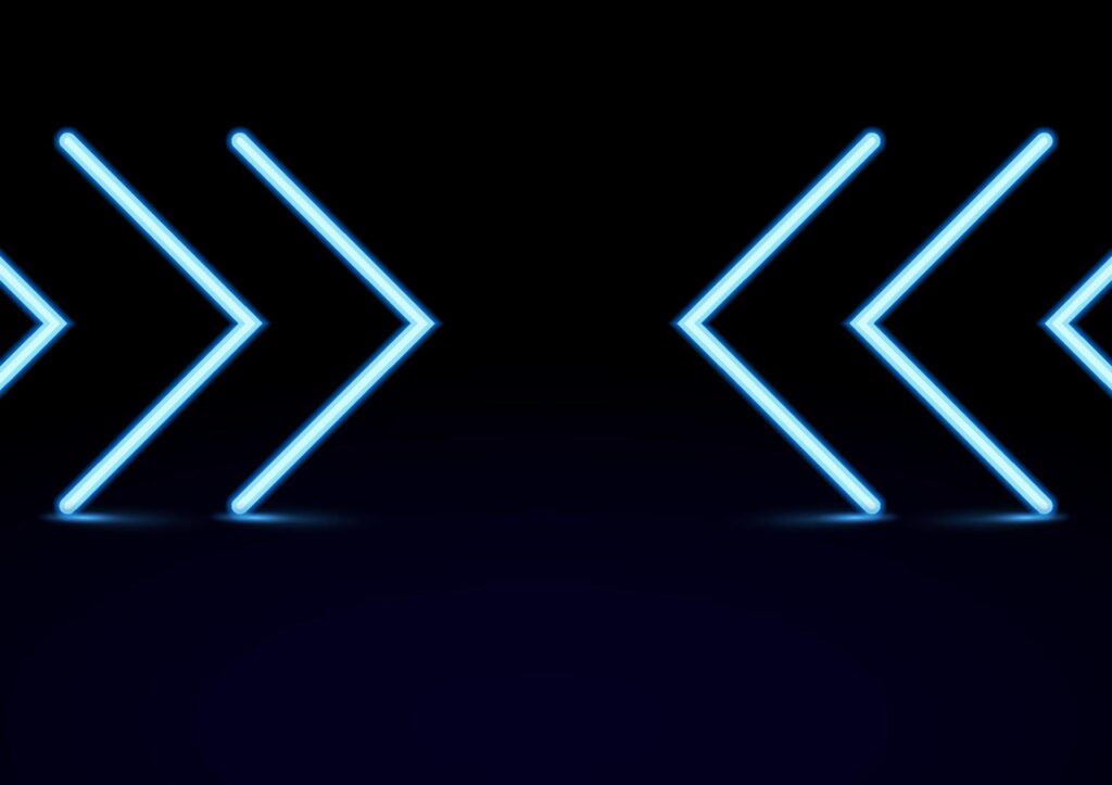 Abstract blue neon light arrow effect background, vector illustration. Stock Free