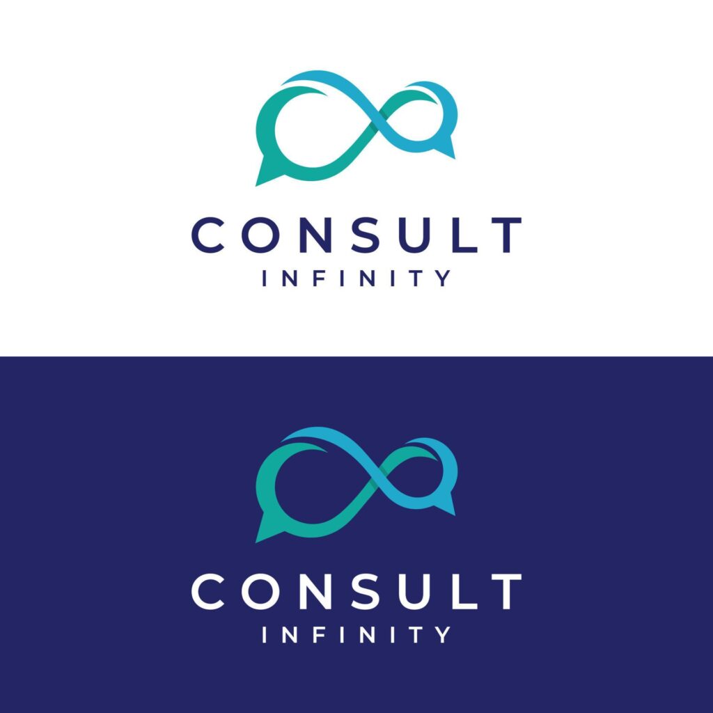 Consultation logo with bubble chat sign, infinity consultation, consultation with people. By using easy and simple illustration editing. Stock Free