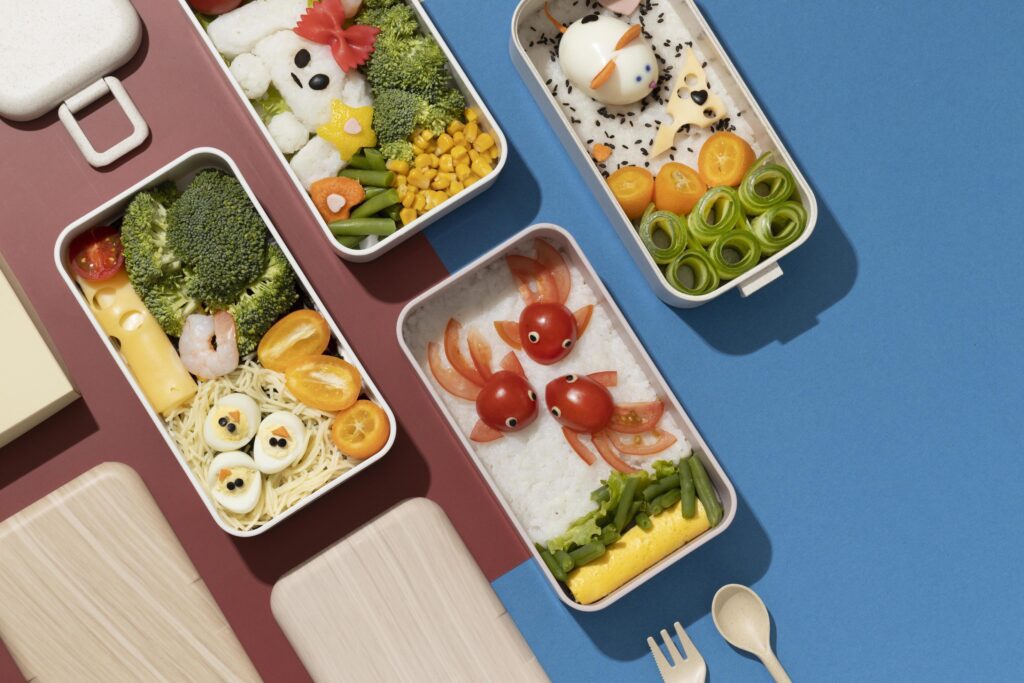 Top view composition food Japanese bento box Stock Free