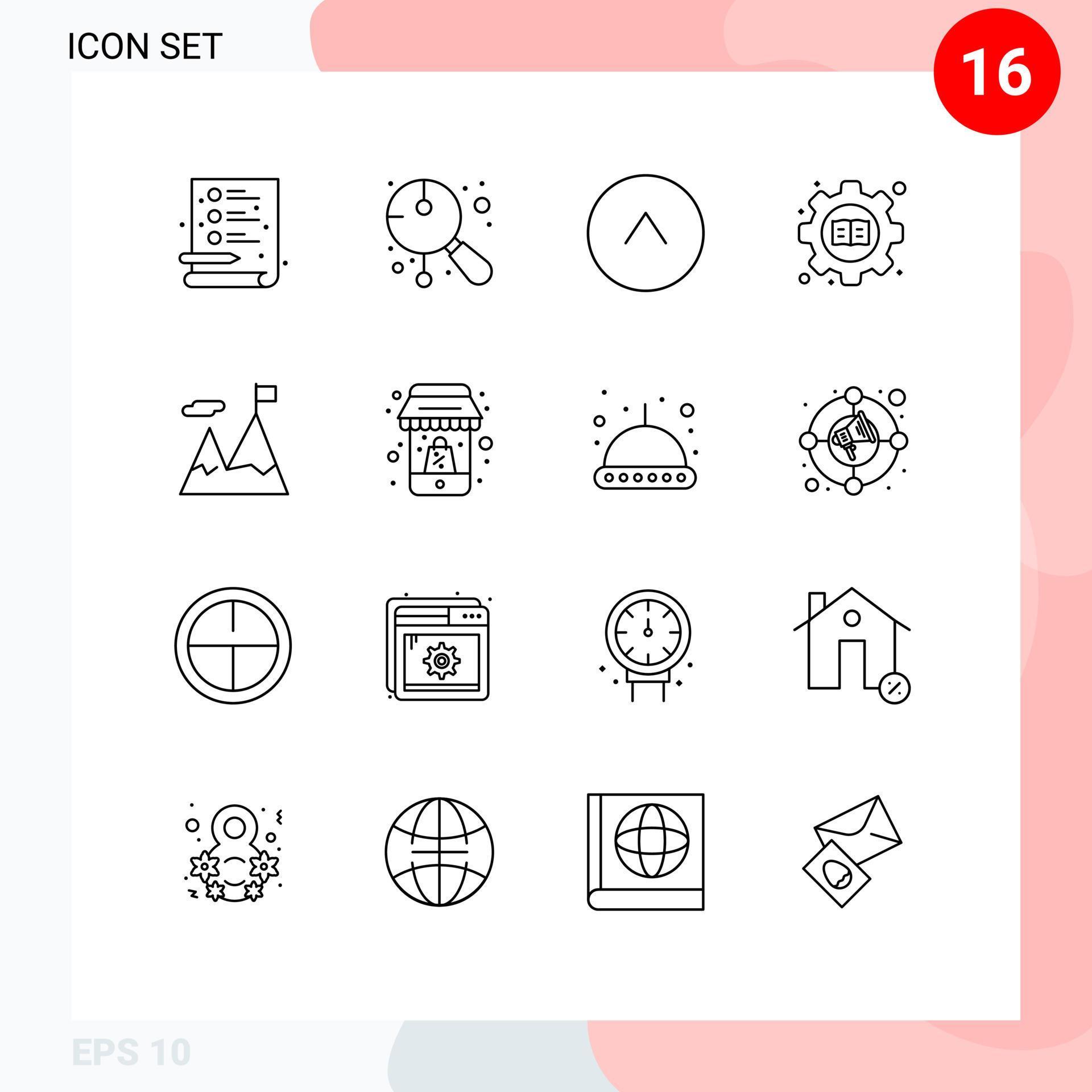 Set of 16 Vector Outlines on Grid for mission accomplished arrow book gear Editable Vector Design Elements Stock Free