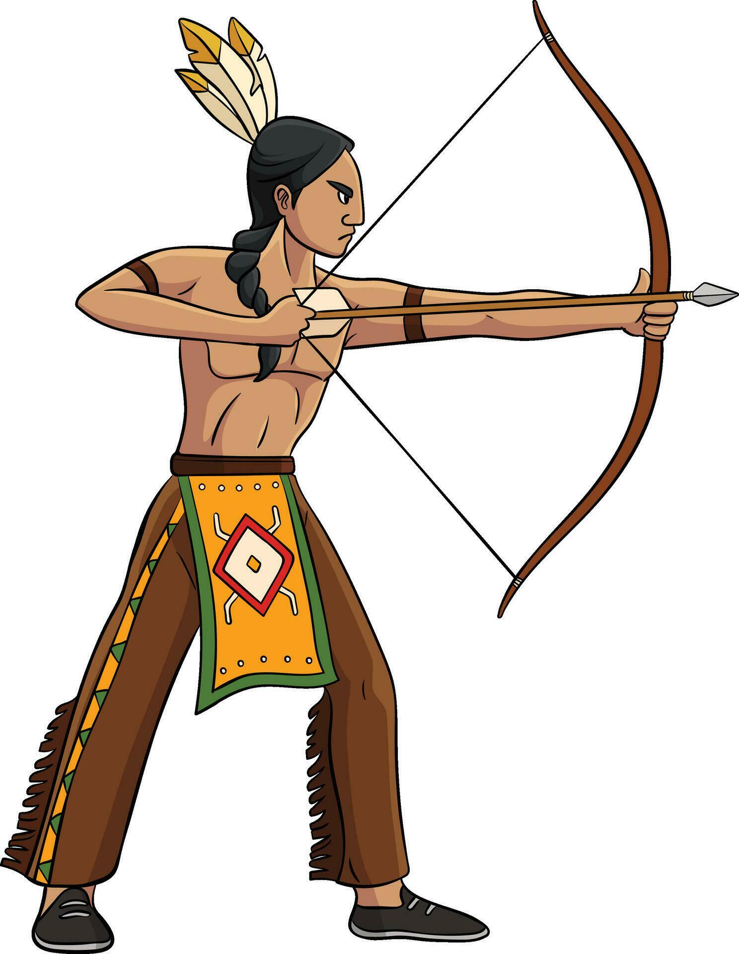 Native American Indian with Bow and Arrow Clipart Stock Free