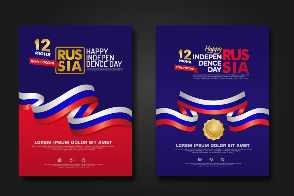 Set poster design Russia happy Independence Day background template Free Vector