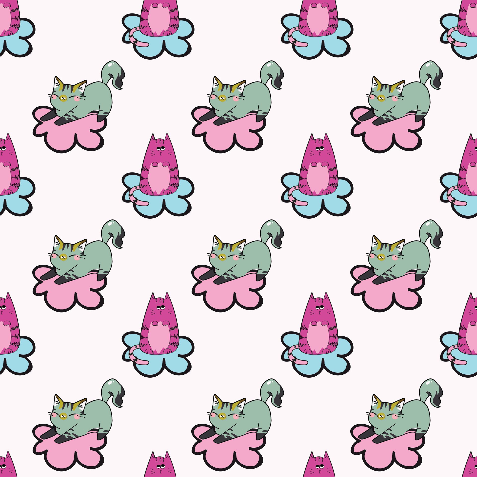 Cats Sleeping In The Clouds Seamless Pattern Design Free Vector