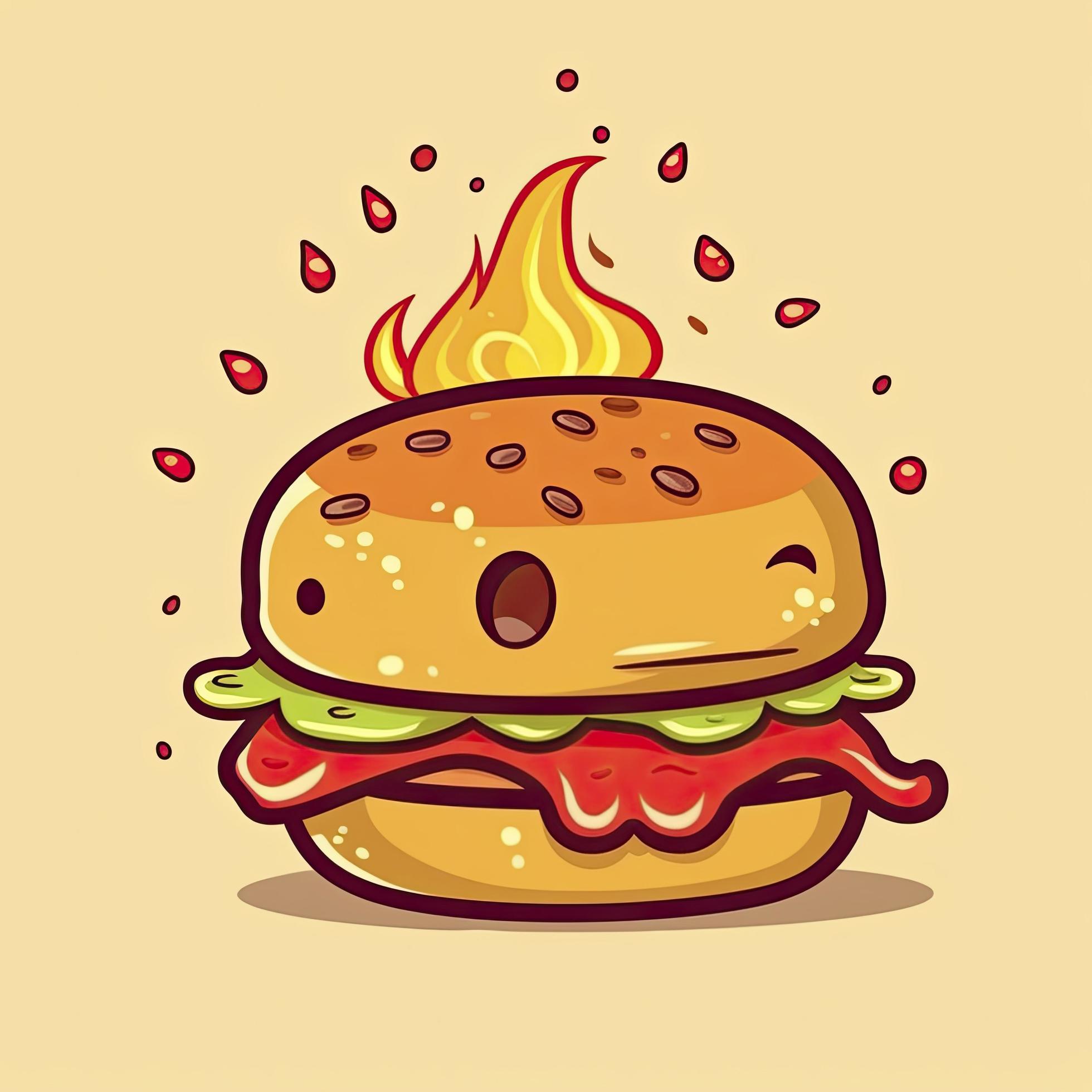 Burger cheese with fire cartoon vector icon illustration. food object icon concept isolated, generat ai Stock Free