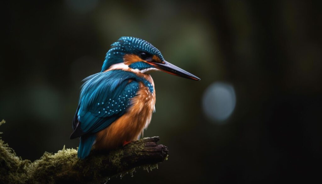 Kingfisher perching on branch, watching for fish generated by AI Free Photo