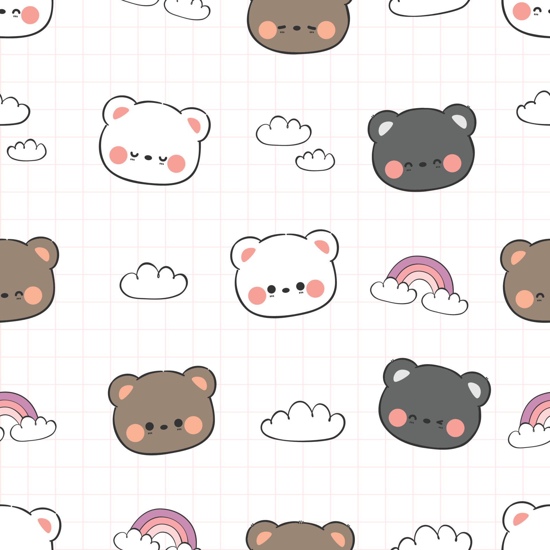 polar and teddy bear head cartoon doodle seamless pattern Free Vector