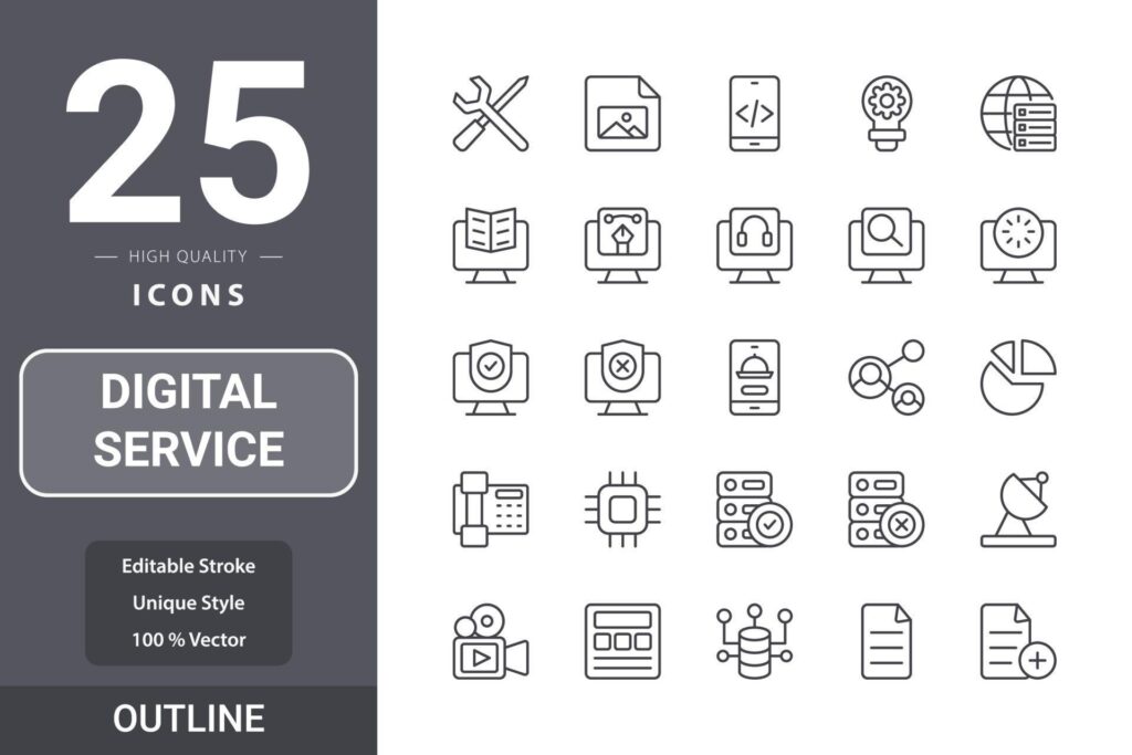 Digital Service icon pack for your web site design, logo, app, UI Stock Free