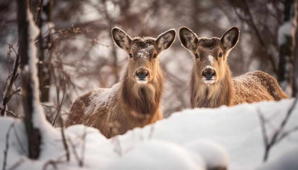 Young deer looking at camera in snow generated by AI Free Photo