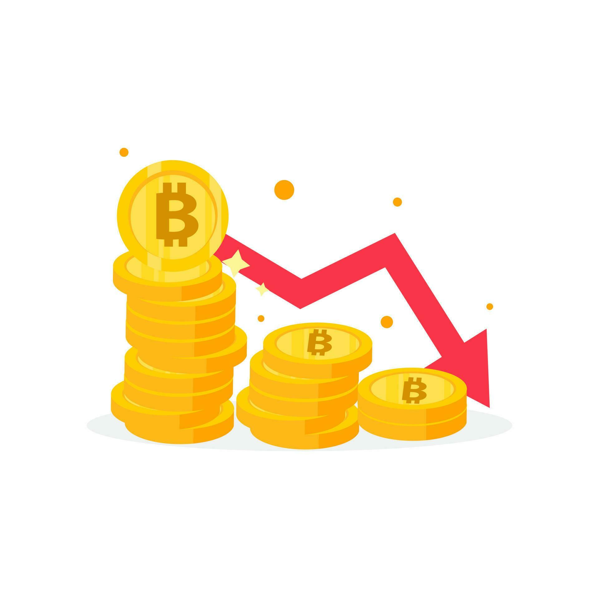 golden dollar coins stack and down arrow. Flat vector icon isolated on white. Economy, finance, money symbol. Currency pictogram. Vector illustration. decrease Stock Free