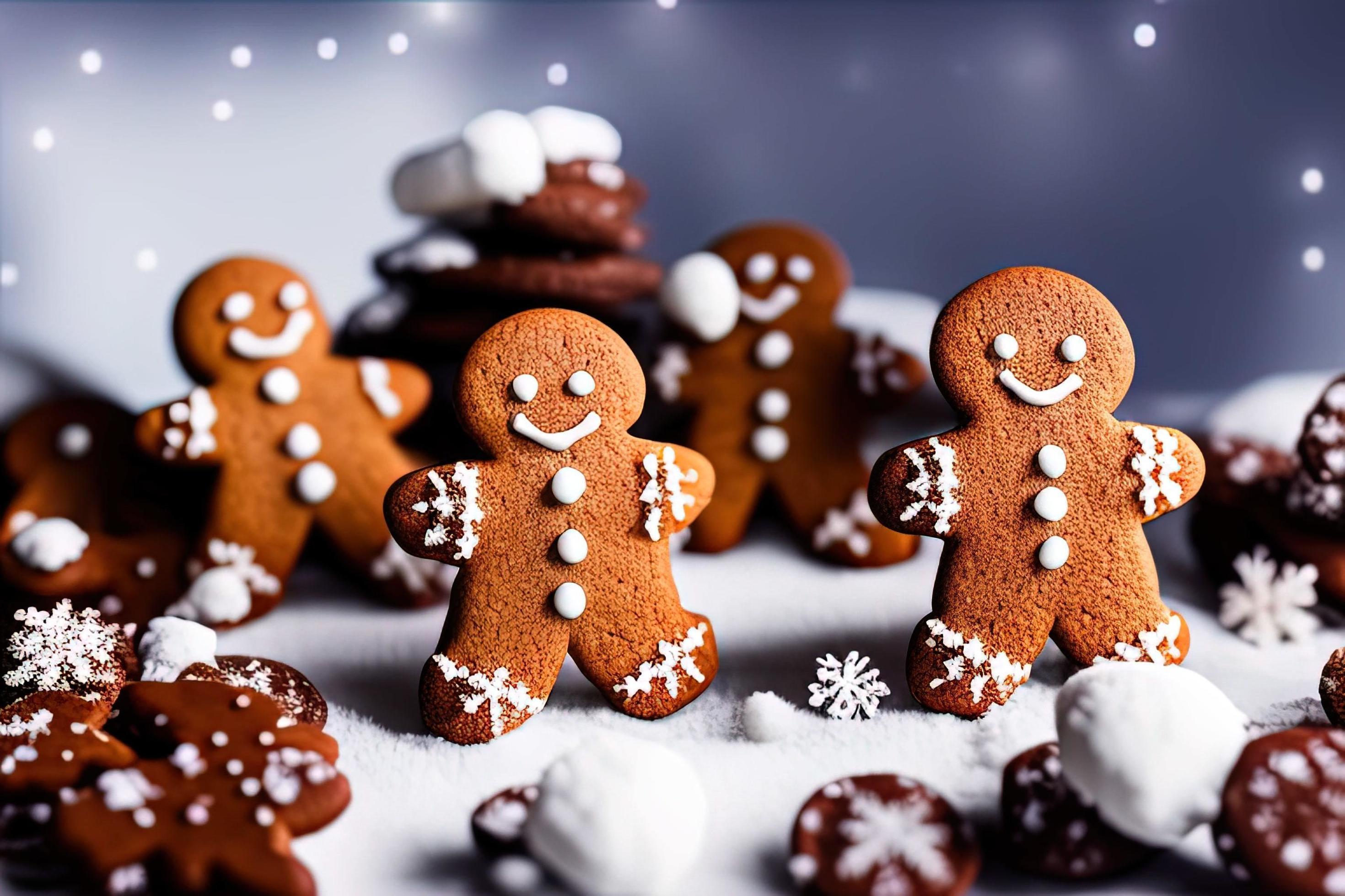 professional food photography of a Three gingerbread man cookies fall Stock Free