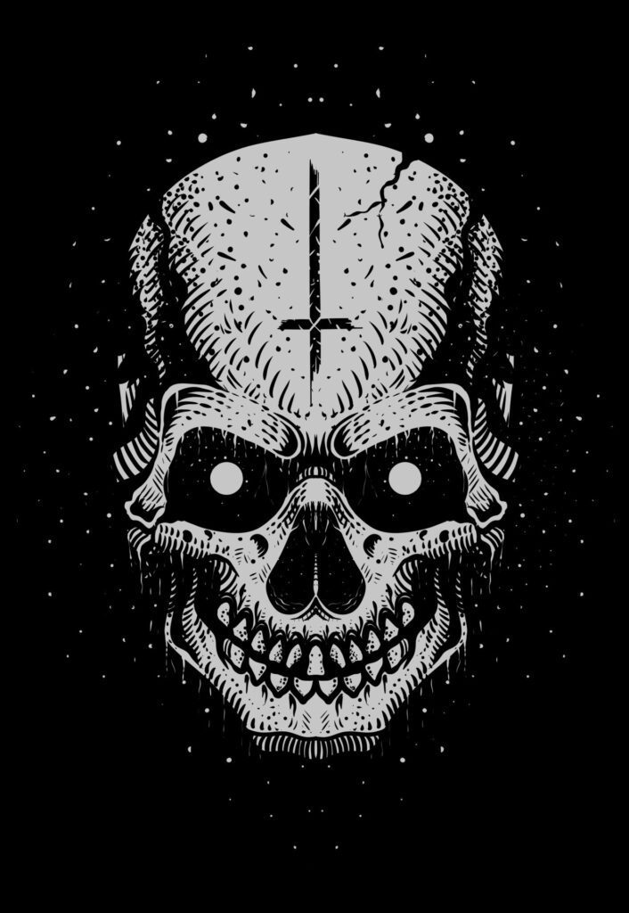 Illustration scary skull satanic style on black background – Eps 10 Free Vector