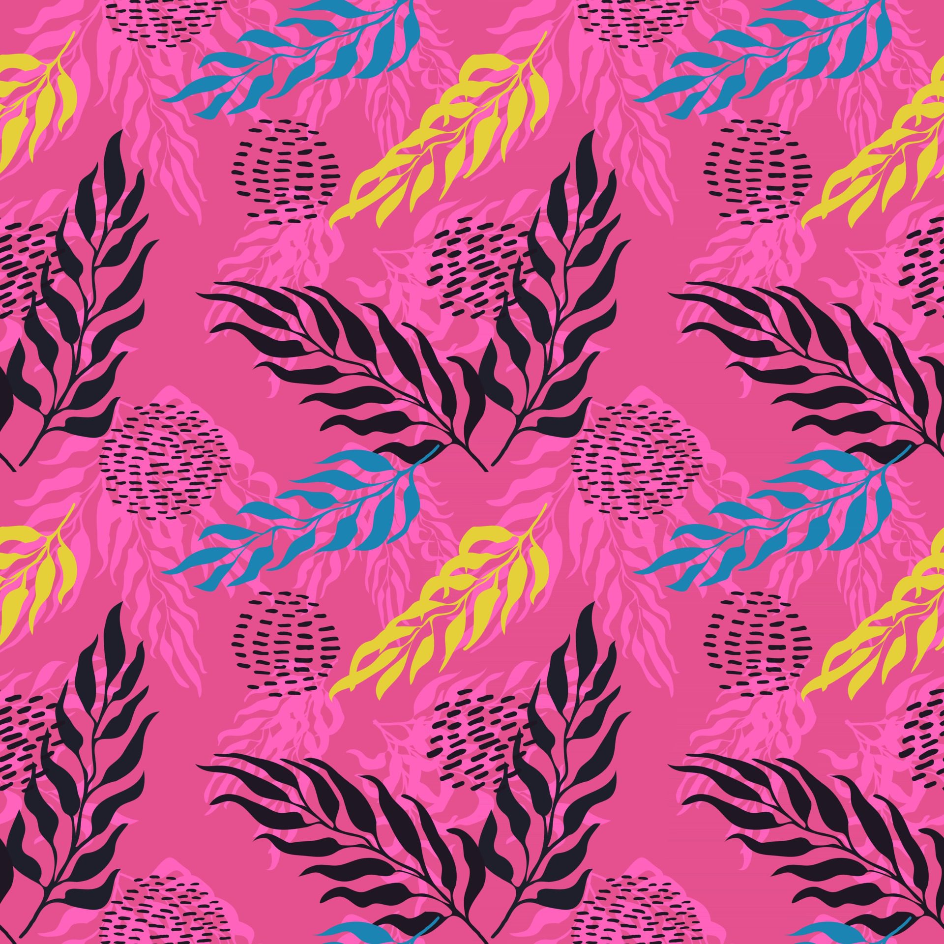 Seamless pattern with colorful illustration of exotic leaves Free Vector