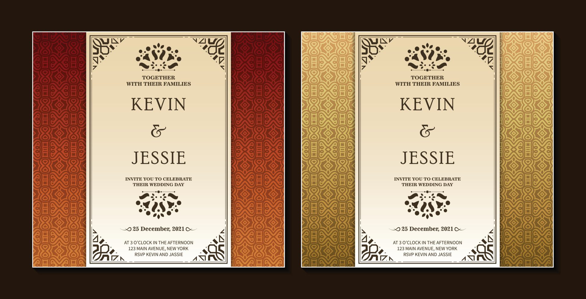 Elegant wedding invitation with pattern motif Free Vector and Free SVG