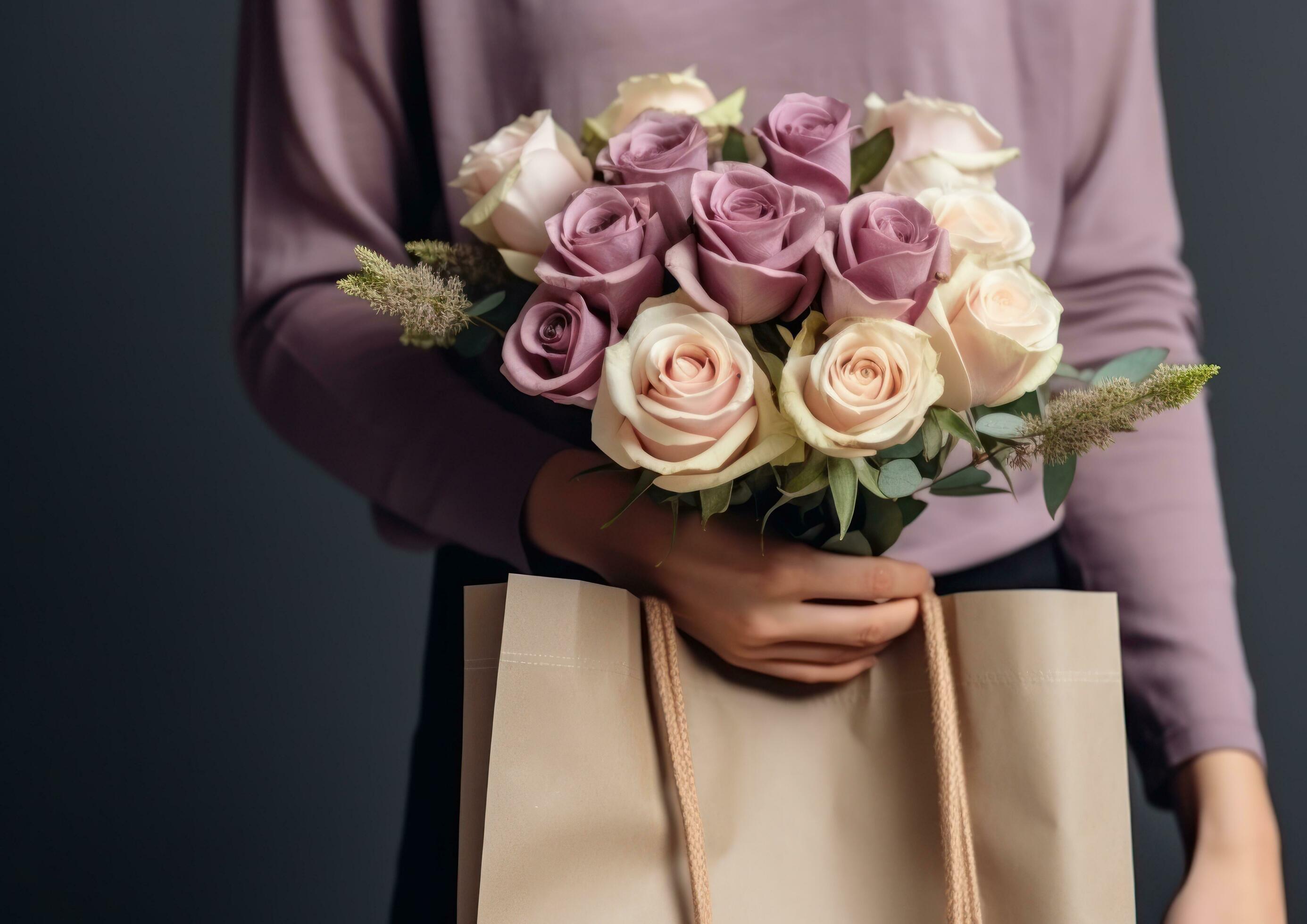 Woman holding flower bouquet Stock Free