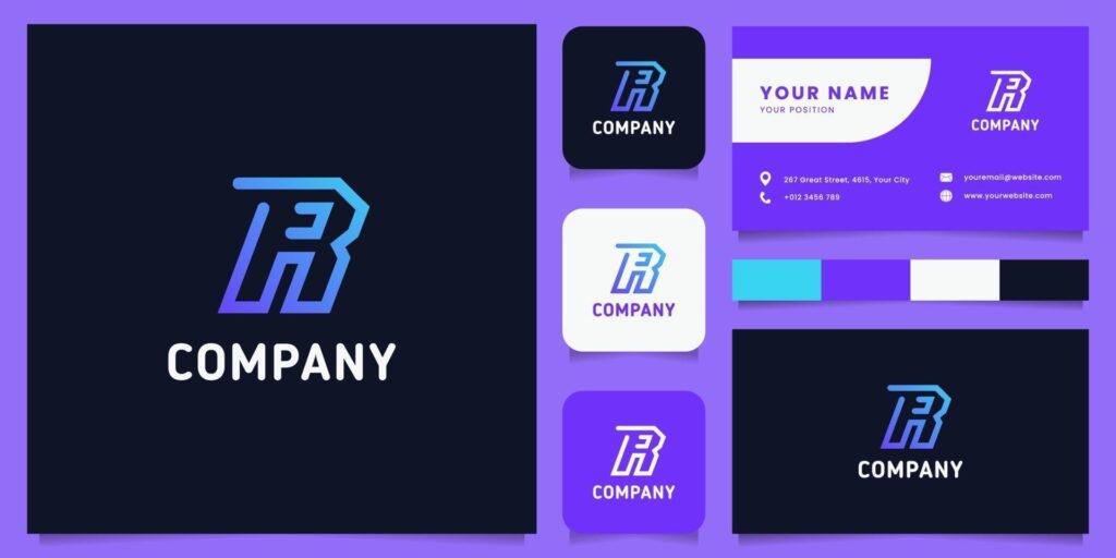 Colorful and Gradient Line Letter R Logo with Business Card Template Stock Free