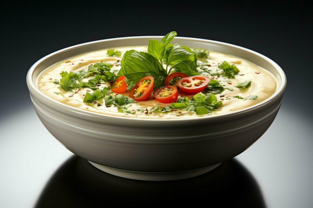 A delicious vegetables soup food in a bowl. Winter food and high protein soup meal concept by AI Generated Stock Free