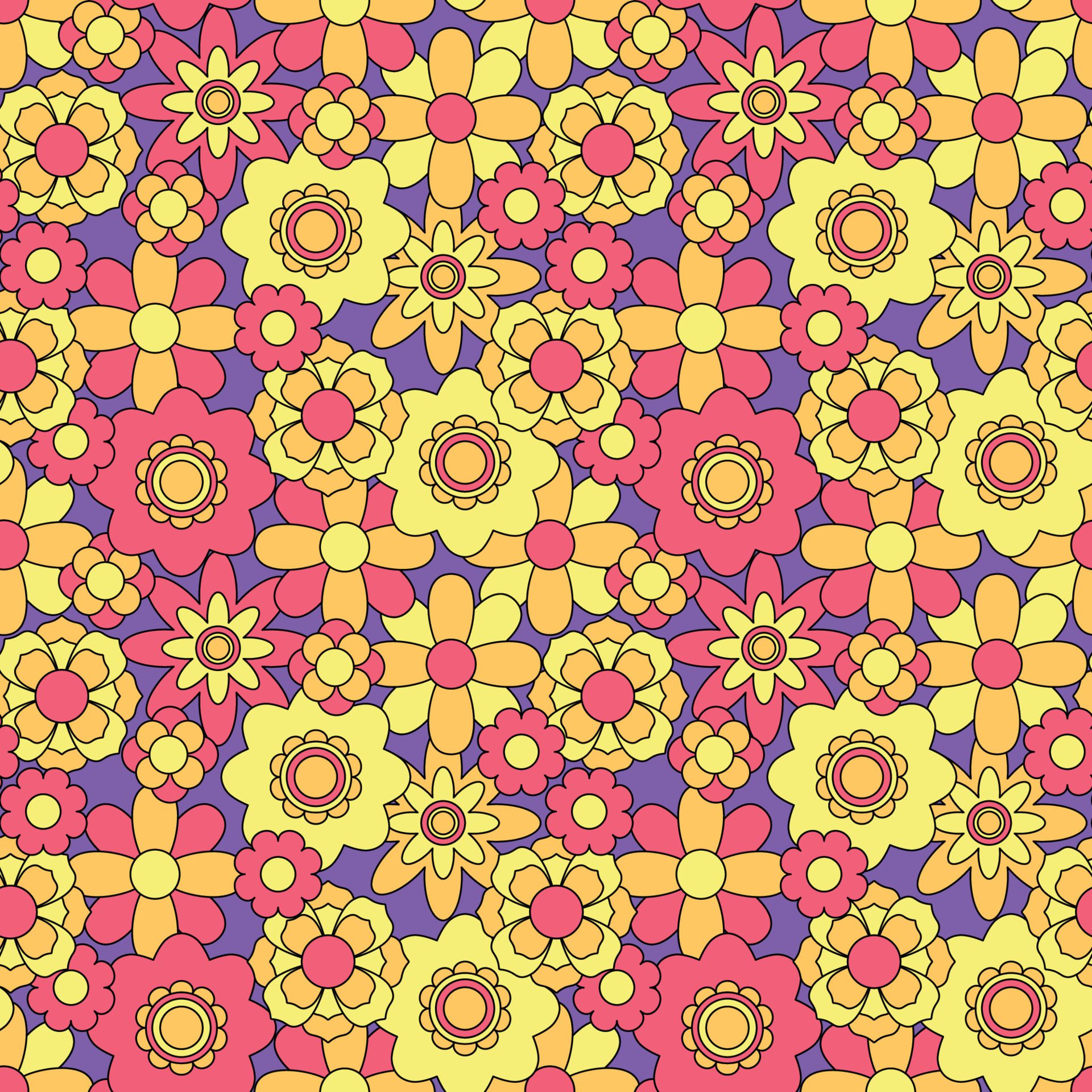 Abstract seamless groovy flower background. Free Vector