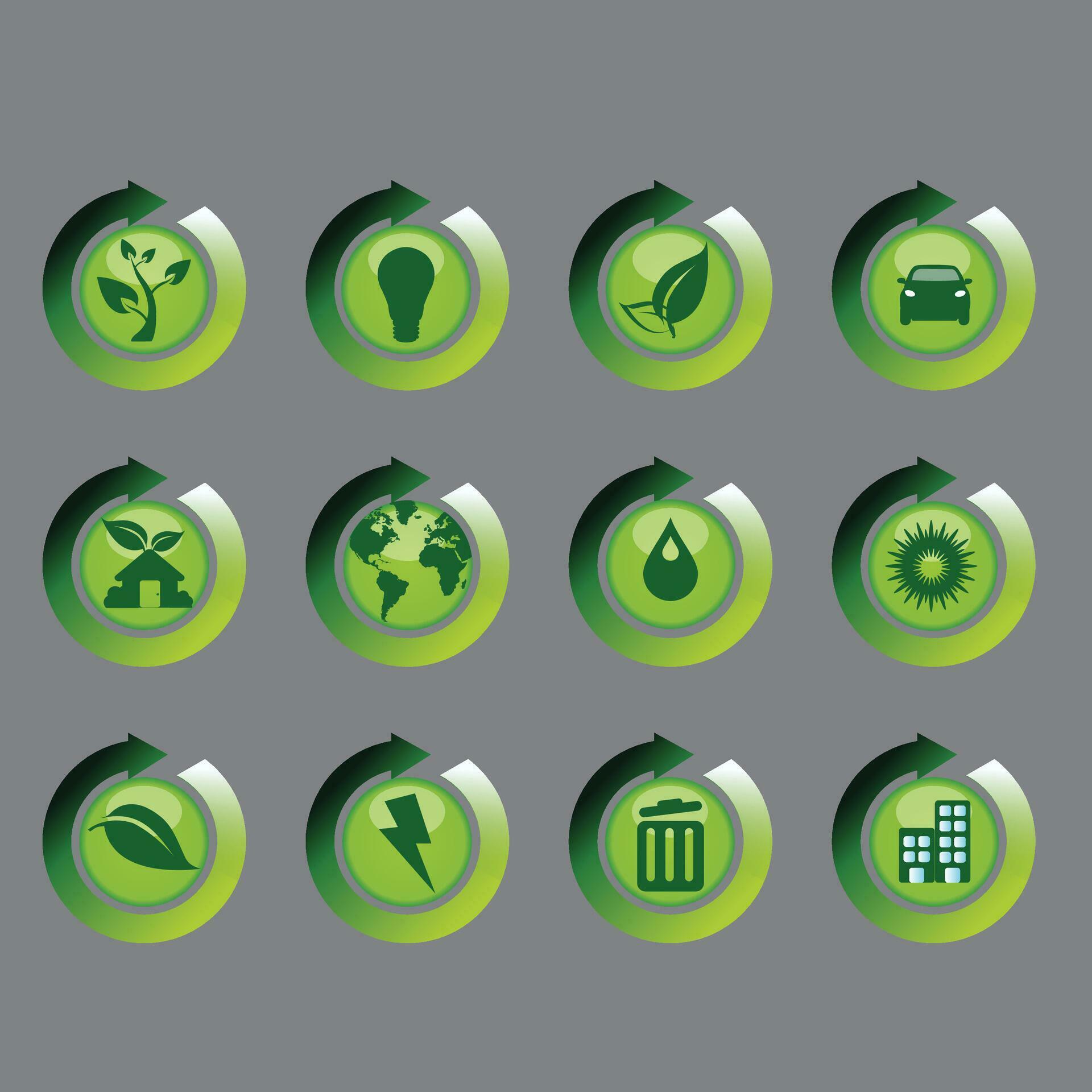 A set of green circular arrows with icons Stock Free