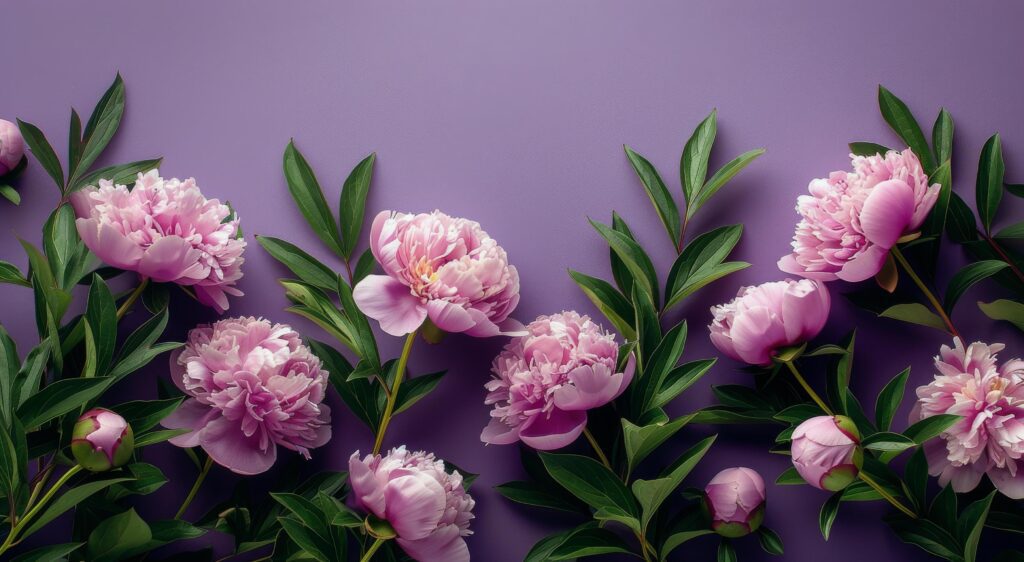 Pink Peony Flowers Arranged on Lavender Background Stock Free