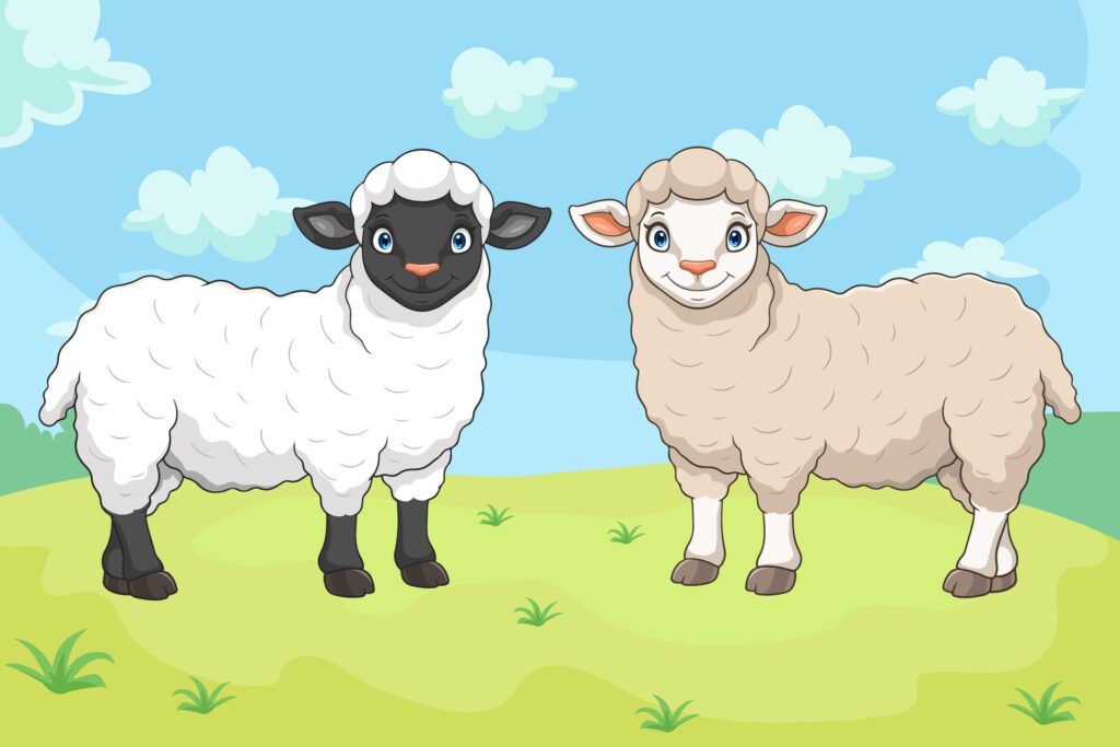 Cartoon black and white sheep on white background Free Vector