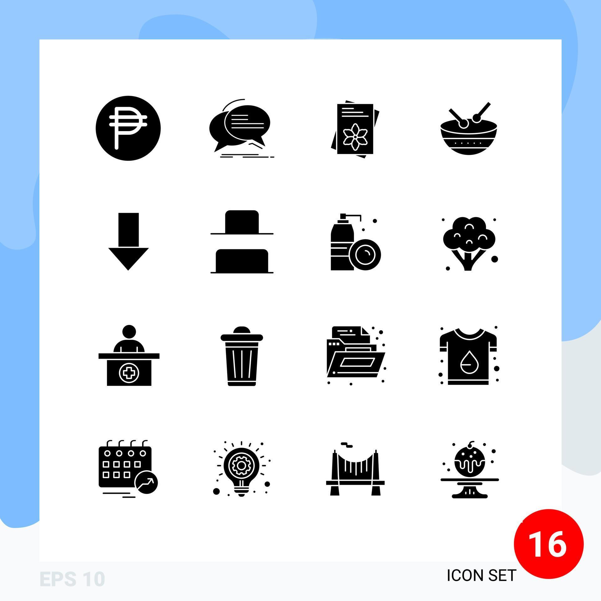 Group of 16 Solid Glyphs Signs and Symbols for arrow irish talk instrument spring Editable Vector Design Elements Stock Free