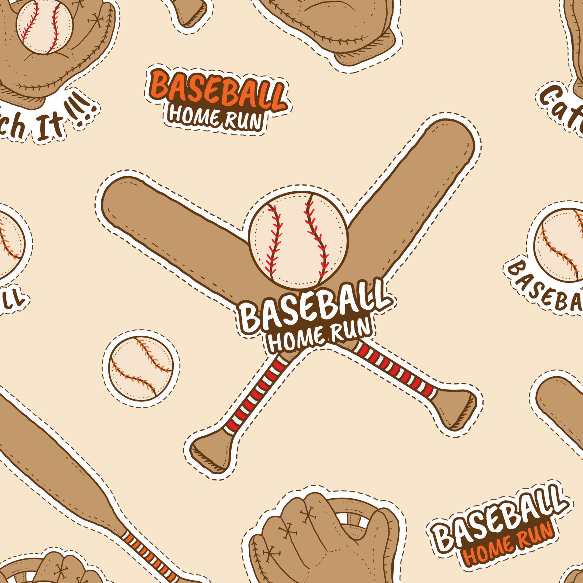 Seamless Pattern of Hand drawn Baseball Free Vector