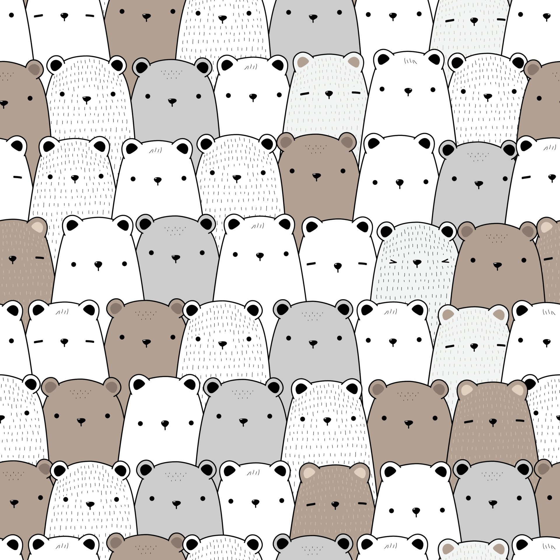 Cute teddy bear and polar bear cartoon doodle seamless pattern Free Vector