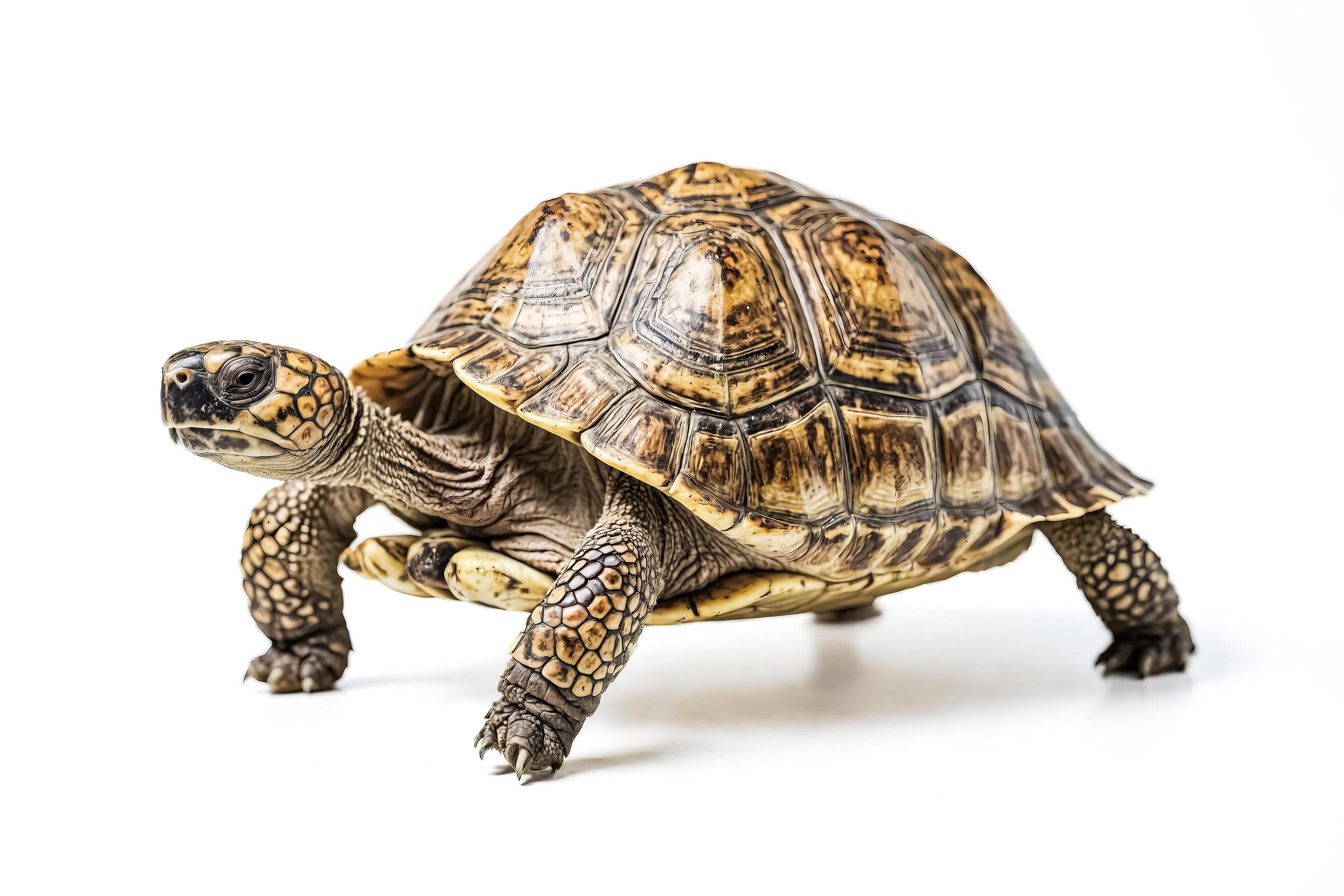 Close Up of a Tortoise Walking on a White Background Stock Free