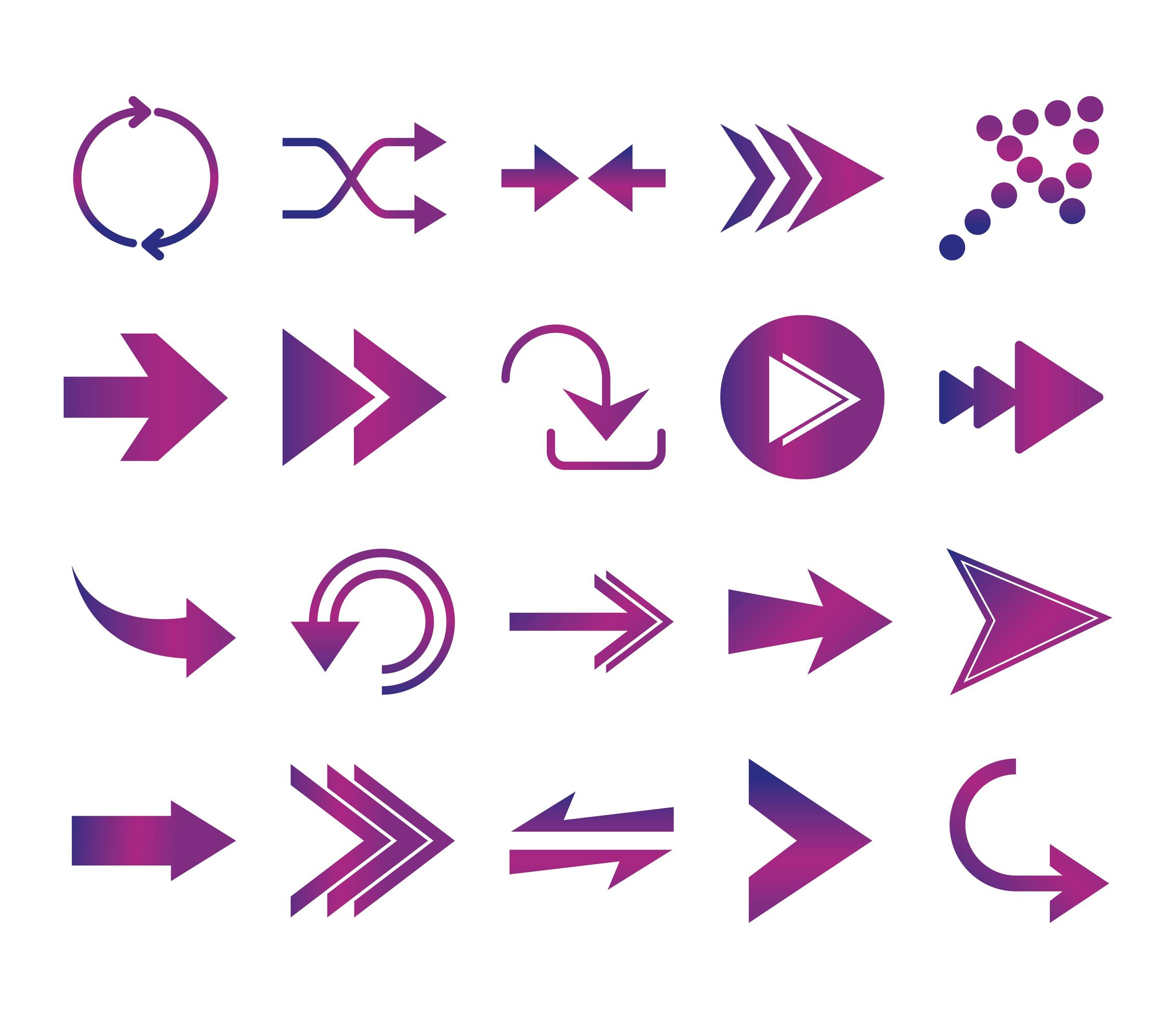 arrows direction guide cursor web navigation icons set gradient style Stock Free