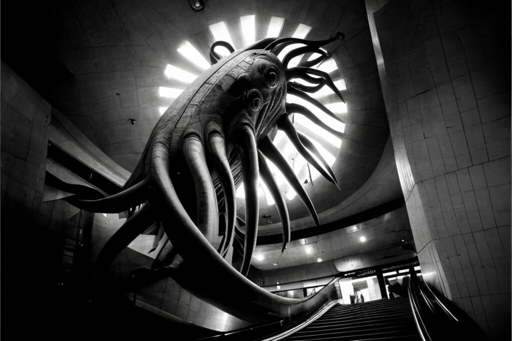 statue of an octopus inside of a building. . Stock Free