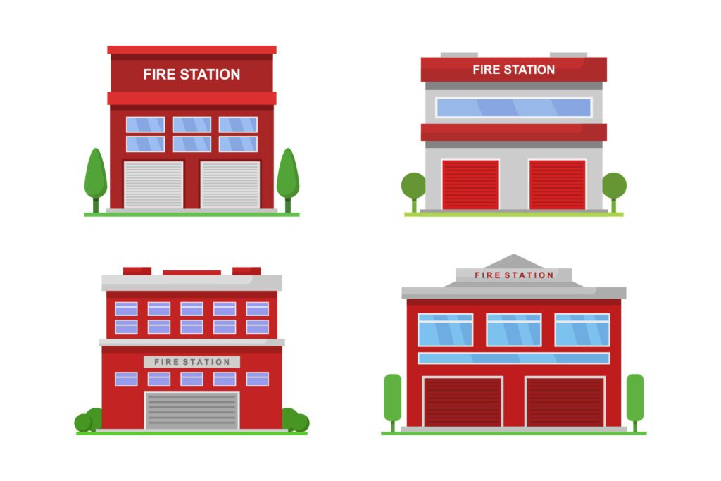 Fire station illustrated on white background Free Vector