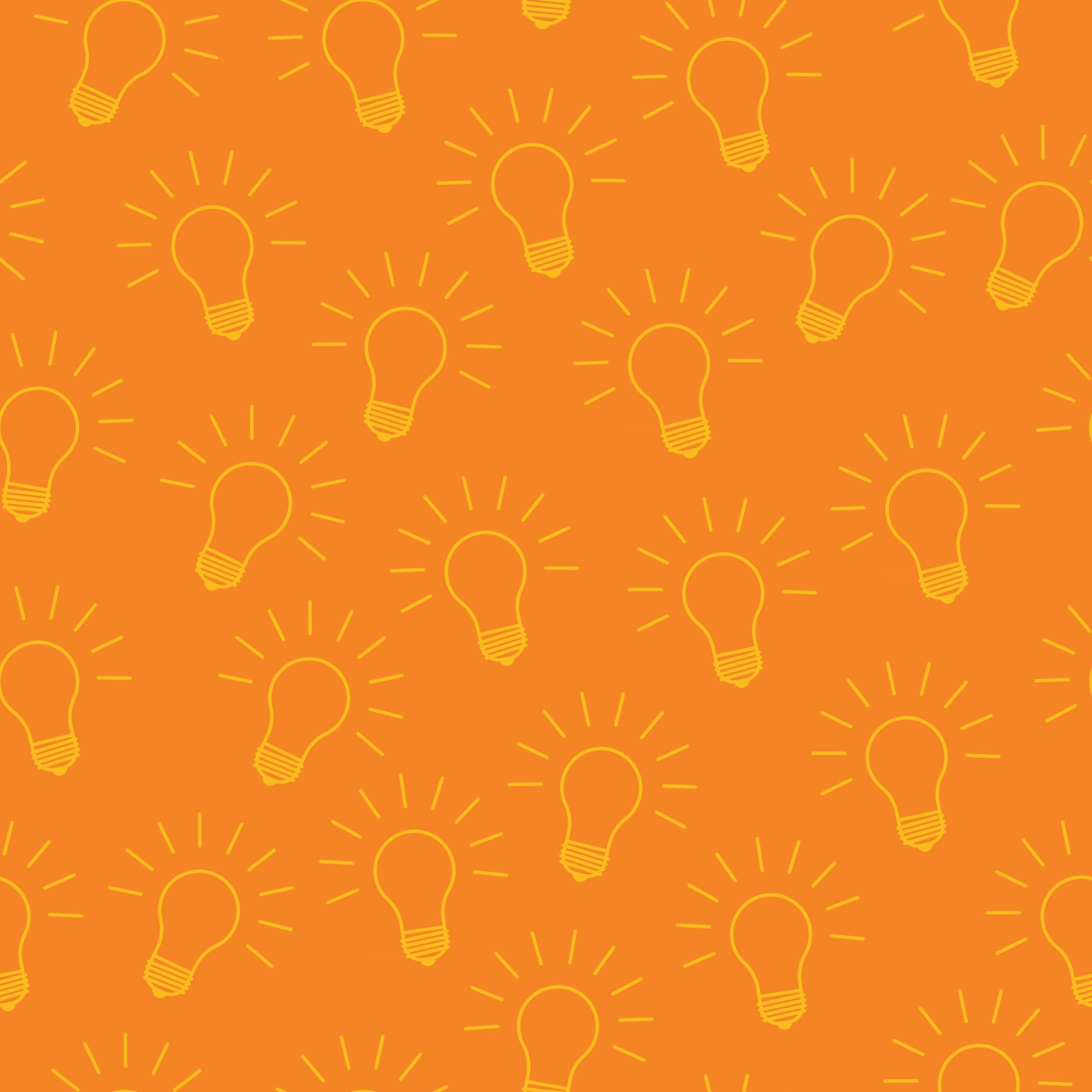 Line Idea Light Bulbs Seamless Orange Background Pattern Free Vector