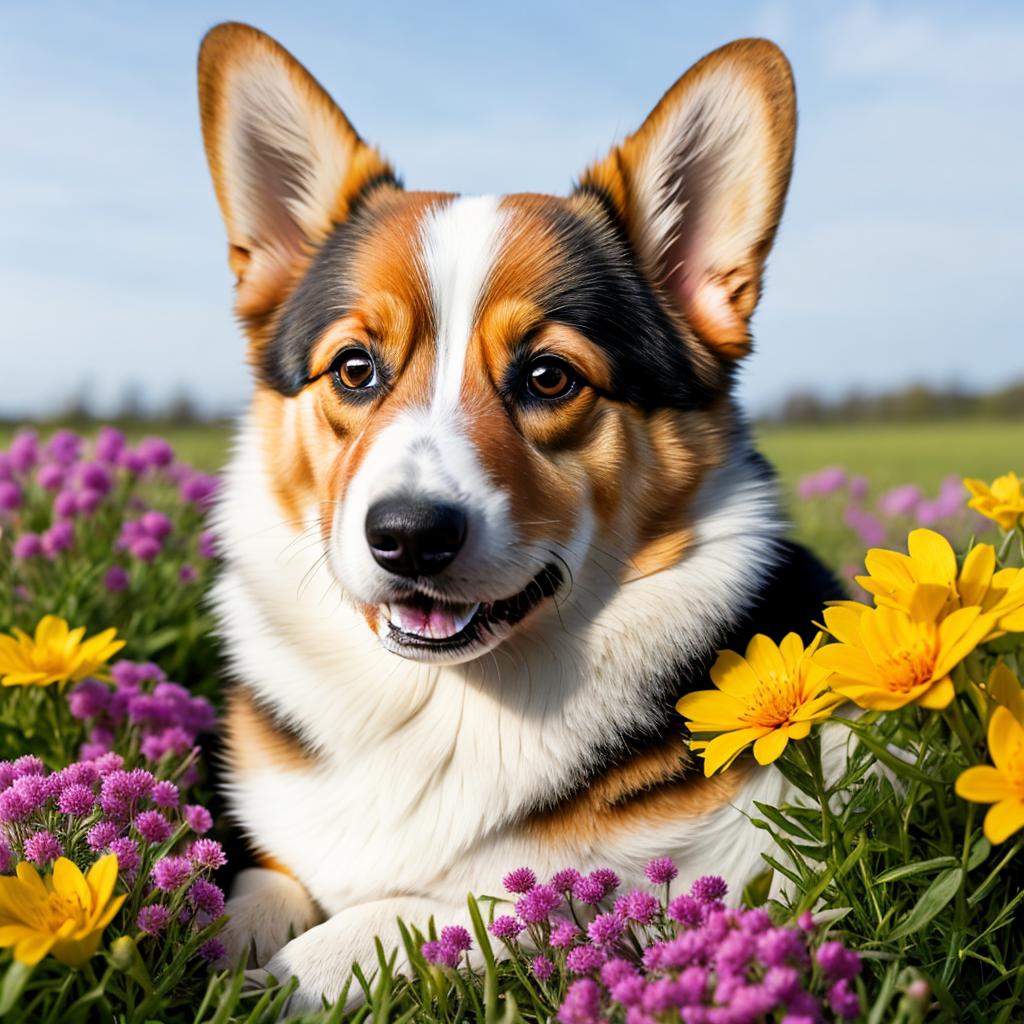 Corgi with flower by by @ai_generated