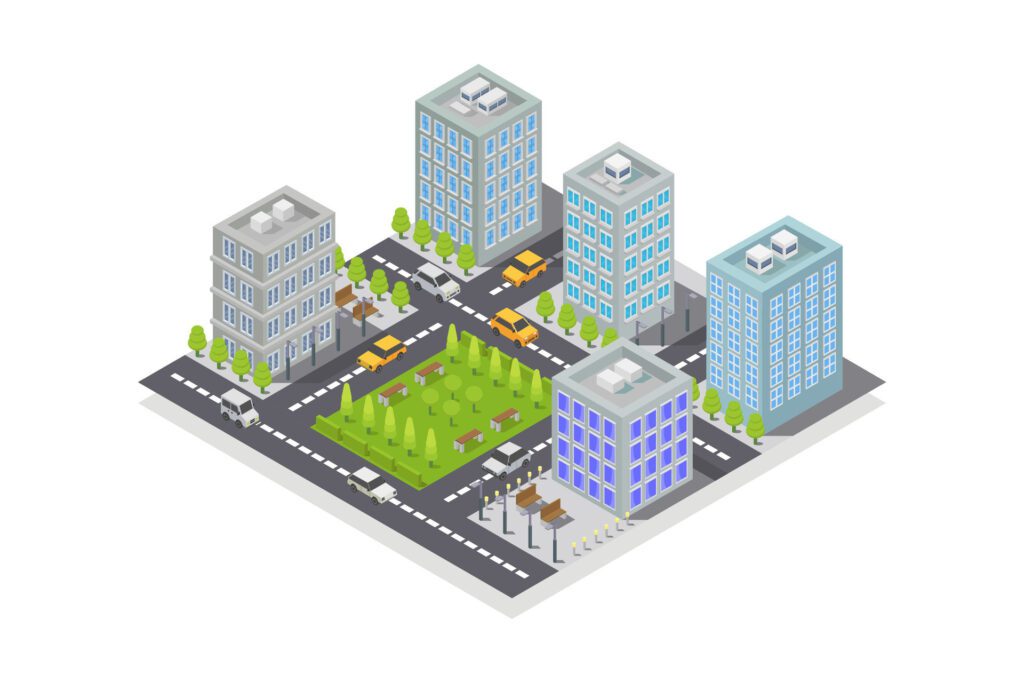 Isometric city on white background Free Vector