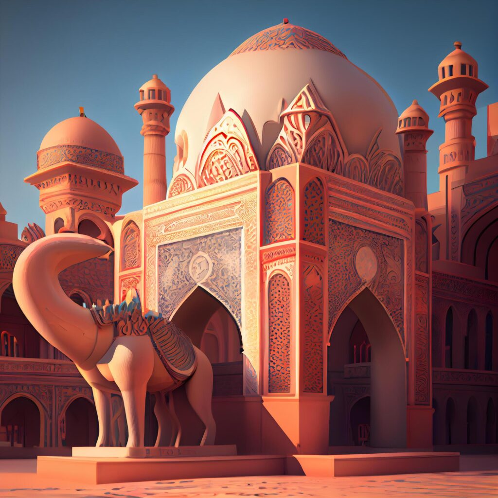 3D illustration of Taj Mahal in Agra, India. Stock Free