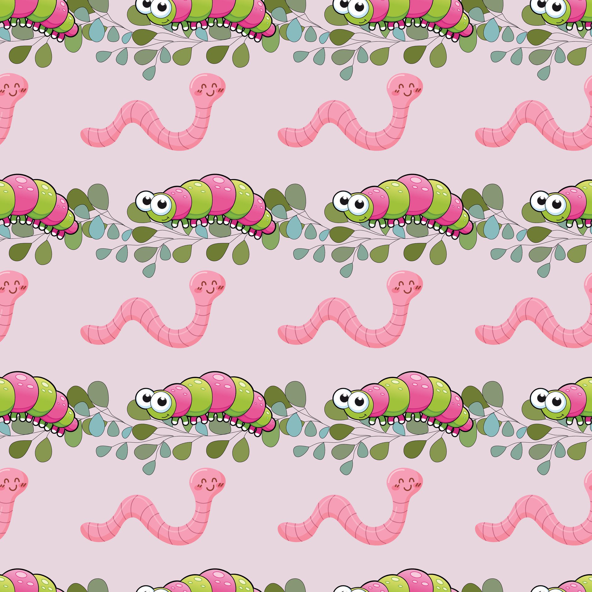 Caterpillar In The Wonderland Seamless Pattern Design Free Vector