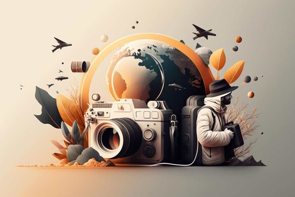 World Photography Day illustration man and woman photographers, camera, August 19th, Stock Free