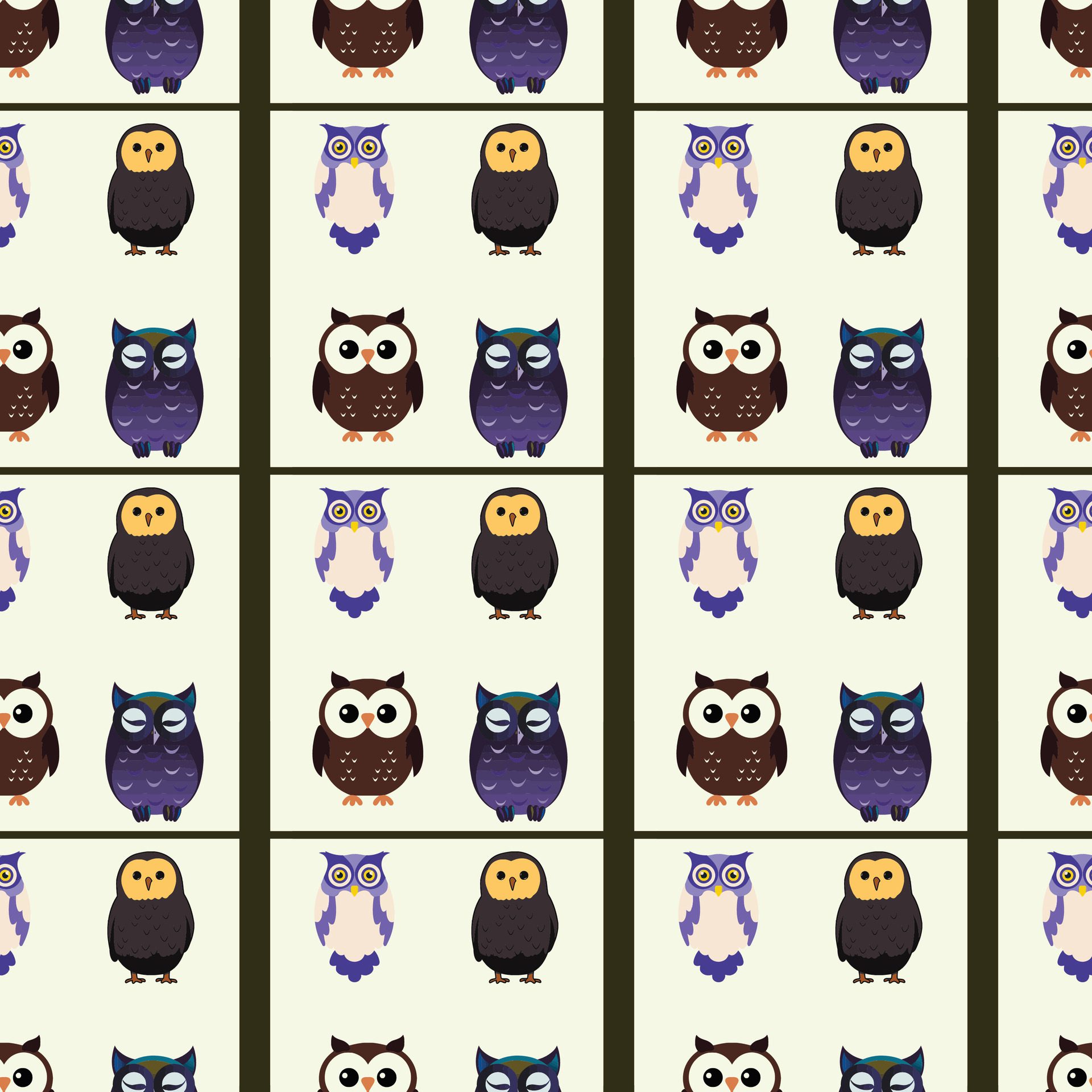 Owl in line Seamless-Pattern-Design Free Vector