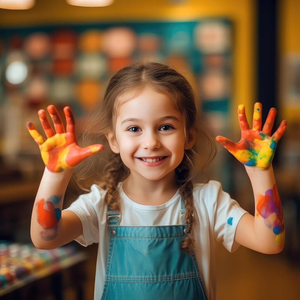 Little girl with painted hands . Stock Free