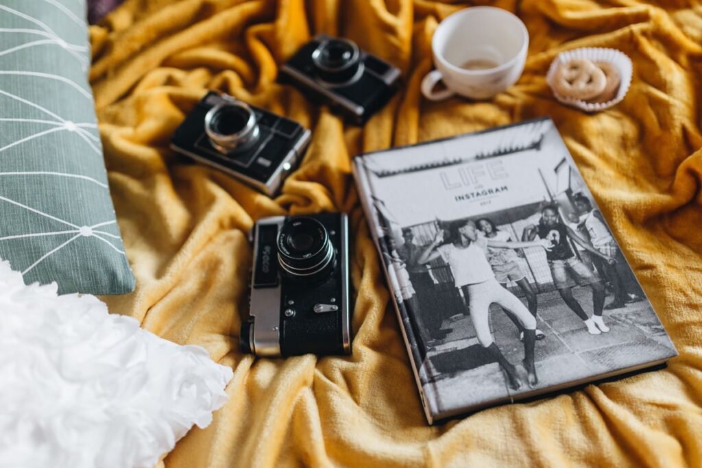 Life on Instagram Book and Vintage Cameras Stock Free