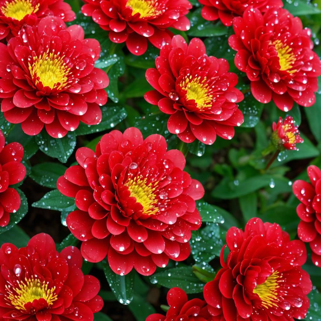 Droplets on red flowers by @ai_generated