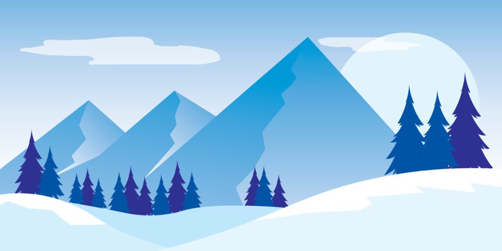 Vector illustration. Flat winter landscape. Snowy backgrounds. Free Vector